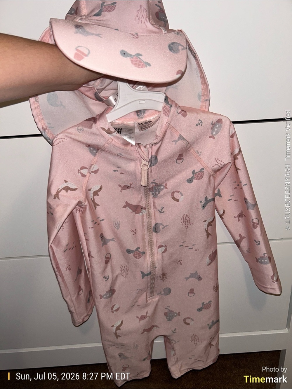 H&M Pink Kids Rashguard Swimsuit with Matching Sun Hat 18/2T